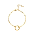 Golden paperclip chain bracelet with a twisted textured ring center and lobster clasp - No.7 Open Link Bracelet