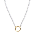 Detail of rice-shaped freshwater pearls with a gold-plated hammered metal ring pendant - Artificial Pearl Adjustable Necklace