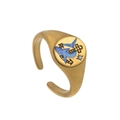 Adjustable golden signet ring with blue shark and anchor nautical themed design - Shark Anchor Ring