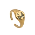Adjustable gold seal ring featuring mystical moon, star, and snake engraving with zircon - Star Moon Snake Ring
