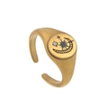 Adjustable gold plated signet ring with engraved sun, moon, and star patterns and zircon - Palm Tree Celestial Ring