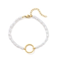 Detail view of pearl bracelet with gold lobster clasp and adjustable metal ring extension - Artificial Pearl Open Bracelet 16+3mm