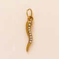 Pendentif Cornicello italien doré orné de 10 pierres en oxyde de zirconium brillants - Style Piment avec Strass / Or