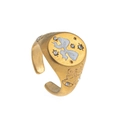Gold-tone signet ring with silver-blue angel relief and small clear crystal accents - White Bowknot Ring