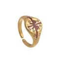 Gold signet ring featuring a red bow center and star-set zircon accents in a matte finish - Red Bowknot Ring
