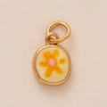 Round golden floral charm with yellow flower pattern and pink center for DIY jewelry - Sun Pendant Only (Without Chain)
