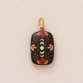 Black enamel pendant with pink floral patterns and white moon phases in gold finish - No.6 Square Grass