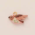 Exquisite pink bird charm pendant with white floral hand-painted details in 14K gold finish - No.7 Bird