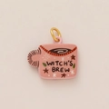 Pink Witch's Brew coffee cup pendant with 14K gold plated ring and star patterns - No.14 Witch Brew Cup