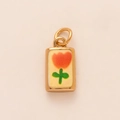 Rectangular gold plated copper pendant with orange tulip enamel and yellow background - Pink Flower Pendant Only (Without Chain)