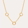 Detail of 18K gold plated necklace with three circular clasp rings on a delicate chain - O-Chain And Three Loops