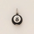 Modieuze biljart 8-ball hanger met fonkelende steentjes en zwart emaille - 8-Ball (Zilver)