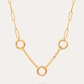 Minimalist 18K gold-plated paperclip chain necklace with triple circular pendant rings - O-Chain + Paperclip 3 Open Rings