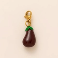 Deep purple eggplant fruit pendant with green stem and 18K gold plated lobster clasp - Eggplant Pendant