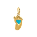 Gold foot pendant with a bright blue heart charm and hanging hook for DIY necklaces - Blue Foot