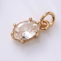 Detailed view of an oval-cut clear zircon stone in a gold-plated four-prong pendant setting - April Birthstone Pendant