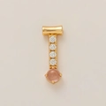 Ciondolo lettera I placcato oro 14K con zirconi lucidi e cristallo di opale rosa - Ciondolo Verticale con Quattro Pietre e Pietra Rosa (9)
