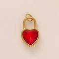 18K gold vacuum plated stainless steel heart lock pendant with red crystal stone - Red Heart Rhinestone Pendant