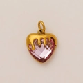 Pink crystal heart pendant with melting gold metal plating for DIY necklaces - Pink Crystal Heart Pendant / Gold