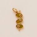 Detailed view of cocktail olive charm with green enamel and orange zircon stone in 18K gold - Skewer Pendant