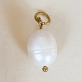 Pendentif bijoux DIY avec perle baroque blanche et anneau plaqué or poli brillant - Style Perle Ovale (Oval Pearl)
