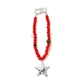 Red matte beads charm with silver star pendant and large carabiner clasp closure - Red Star Bead Chain