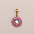 Macro view of purple dessert charm with heart crystal and golden lobster clasp detail - Purple Heart Flower Pendant (Gold)