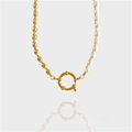 Collier chic en perles dorées et perles blanches avec un grand fermoir à ressort rond - Style Chaîne Perles Mixte (45+5cm/3*5mm)