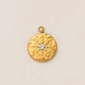 Collier avec pendentif soleil en acier inoxydable plaqué or 18k et oxyde de zirconium - Style Plaque Ronde en Strass