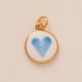 Ronde 18k vergulde hanger met wit emaille en blauw hart waterverf detail sieraad - Hanger 25 Blauw Hart