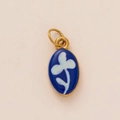 18k gold plated oval enamel flower pendant charm with dark blue background - Single Tooth Four-Leaf Clover Pendant