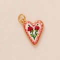 Vintage hartvormige hanger met rode rozen en witte stippen op email met 18k gouden plating - Hanger 26 Hart Roos