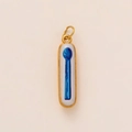 Oval 18k gold plated stainless steel pendant with white enamel and blue floral pattern - Blue Match Pendant