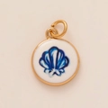 18k vergulde ronde hanger met blauwe schelp emaille bedeltje voor DIY sieraden - Hanger 37 Schelp