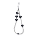 Detail of silver beads and black heart charms on a creative handmade phone strap - Black Heart Pendant