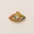 Minimalist gold evil eye pendant with rainbow rhinestones and crystal pupil center - Multi-Color Rhinestone Evil Eye Pendant