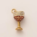 Detailed close-up of 18K gold plated wine glass pendant with red and white crystal inlay - Crystal Wine Glass Charm