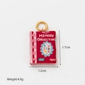 Red memory book charm pendant with gold ring and pink plaid pattern detail - 5 Square Memory Book Pendant