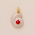Pearlescent white conch shell pendant with red gemstone and gold-plated metal rim - Orange Conch