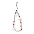 Beaded phone charm featuring silver metal beads, red heart, and clear flower petals - 6 Transparent Cloud Pendant