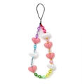 Rainbow beaded phone charm with pink heart and white cloud pendants in vibrant colors - 7 White Cloud Pink Heart Pendant