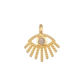 Détail du pendentif œil protecteur doré mat avec rayons solaires et pierre centrale - Pendentif Œil du Diable