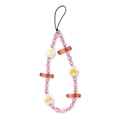 Pink beaded phone charm with breakfast themed fried egg and bacon charms in variant style - 10 Bacon Design Pendant