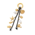 Golden nautical keychain with starfish, shell, and turtle charms on braided ropes - Black and White Rope Sea Star