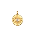 Détail macro d'un pendentif soleil doré orné de zircons étincelants incrustés - Œil de la Providence