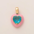 Colgante de corazón rosa con gema azul y baño de oro de 14k para creación de joyas DIY - Colgante de corazón / Rosa