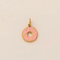 Macro shot of 18K gold-plated donut pendant with pink enamel and gold dots detail - Pink Doughnut Pendant