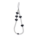 Chic black heart and silver bead phone charm with durable nylon cord strap - 12 Black Heart Pendant