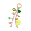 Pink woven cord bag charm with golden turtle, cabbage pendant and yellow tassel detail - Pink Rope Turtle