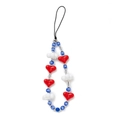 Red heart and white cloud beaded phone charm strap with blue accents for women - 13 Red Heart White Cloud Pendant
